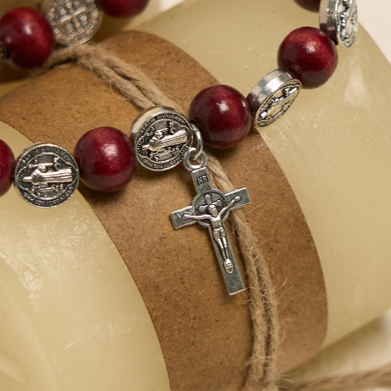FREE Today: Vintage Style St. Benedict Pendant and Red Beads Bracelet: Cherished Symbol of Holy Guidance