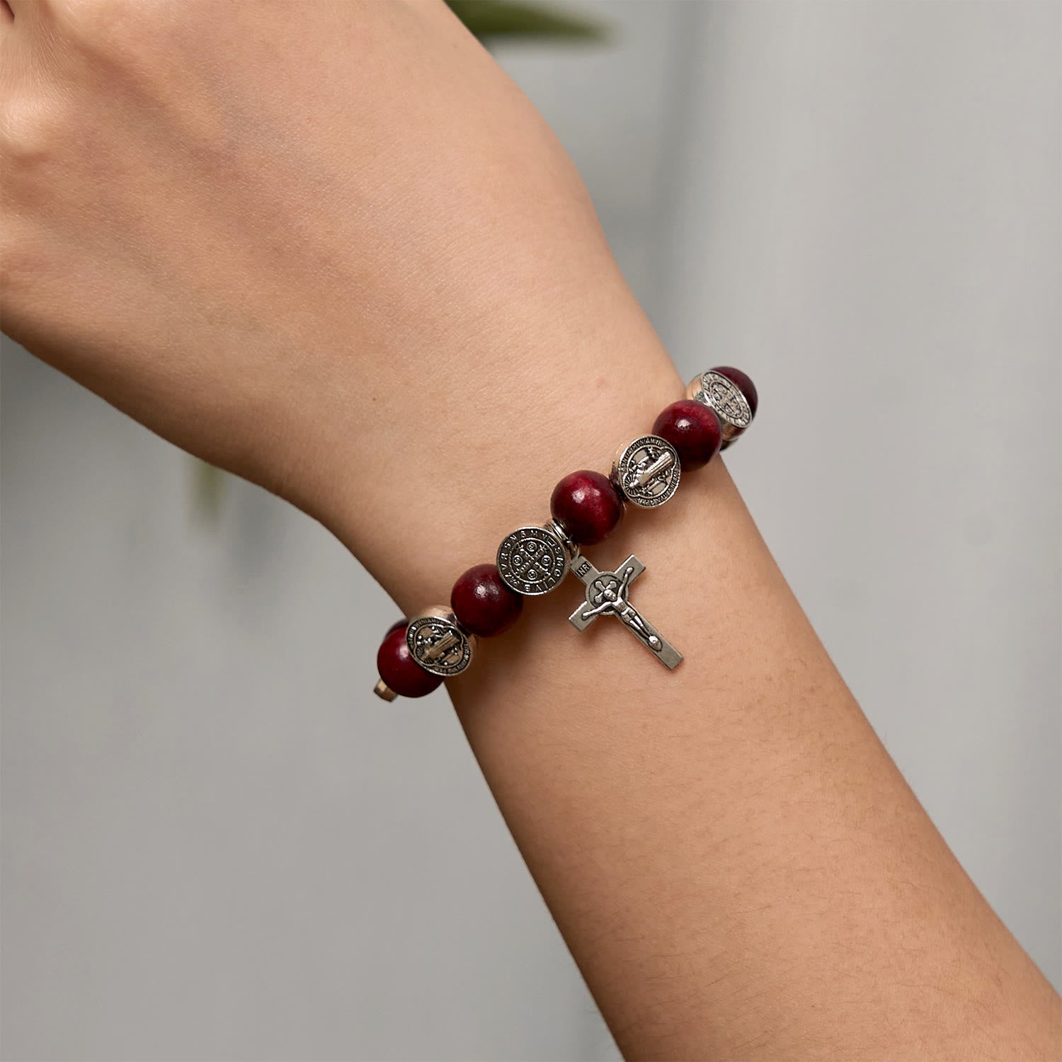 FREE Today: Vintage Style St. Benedict Pendant and Red Beads Bracelet: Cherished Symbol of Holy Guidance
