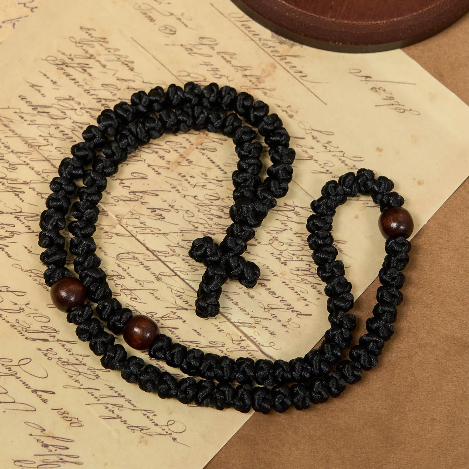 FREE Today: Blue & Black Cross Orthodox 100 Blessing Knots String Necklace: Cherished Symbol of Holy Blessing