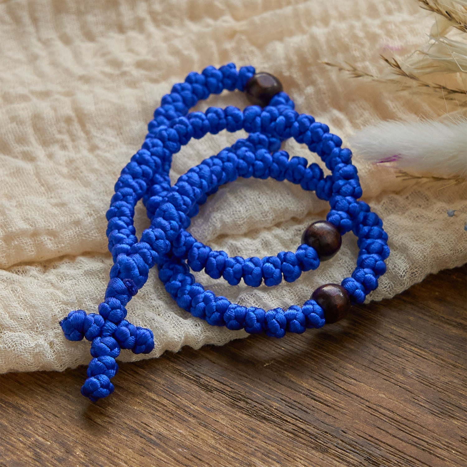 FREE Today: Blue & Black Cross Orthodox 100 Blessing Knots String Necklace: Cherished Symbol of Holy Blessing