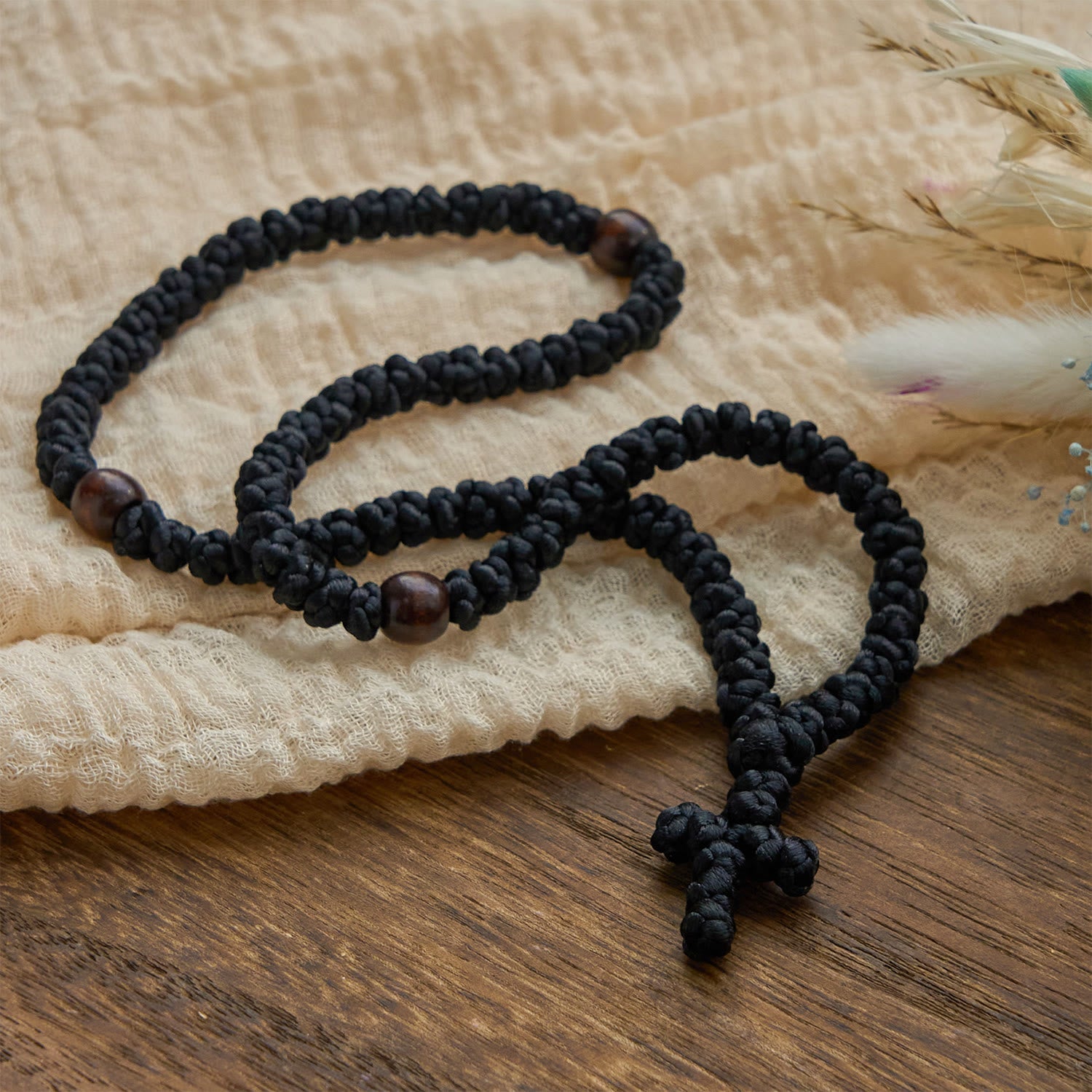 FREE Today: Blue & Black Cross Orthodox 100 Blessing Knots String Necklace: Cherished Symbol of Holy Blessing
