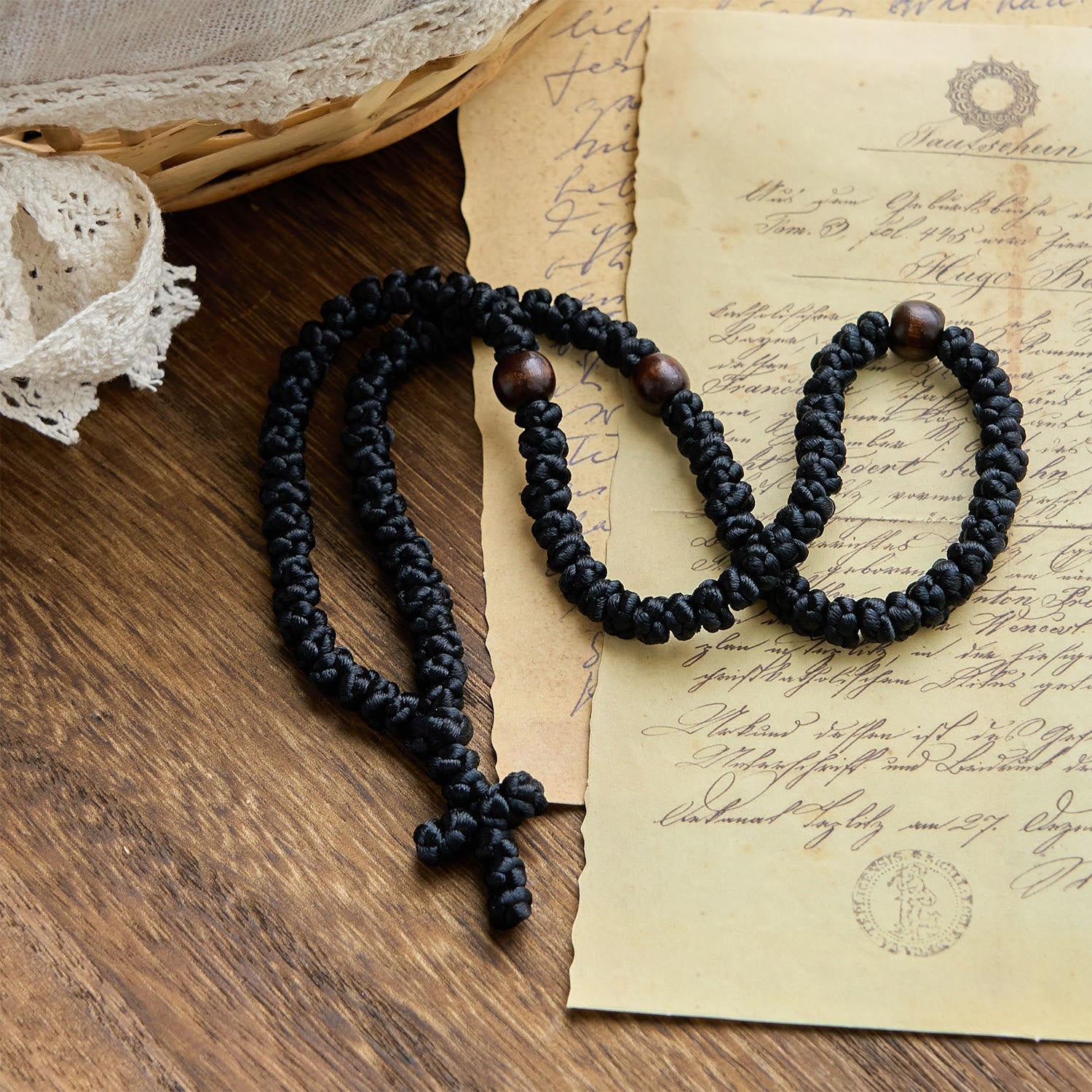 FREE Today: Blue & Black Cross Orthodox 100 Blessing Knots String Necklace: Cherished Symbol of Holy Blessing
