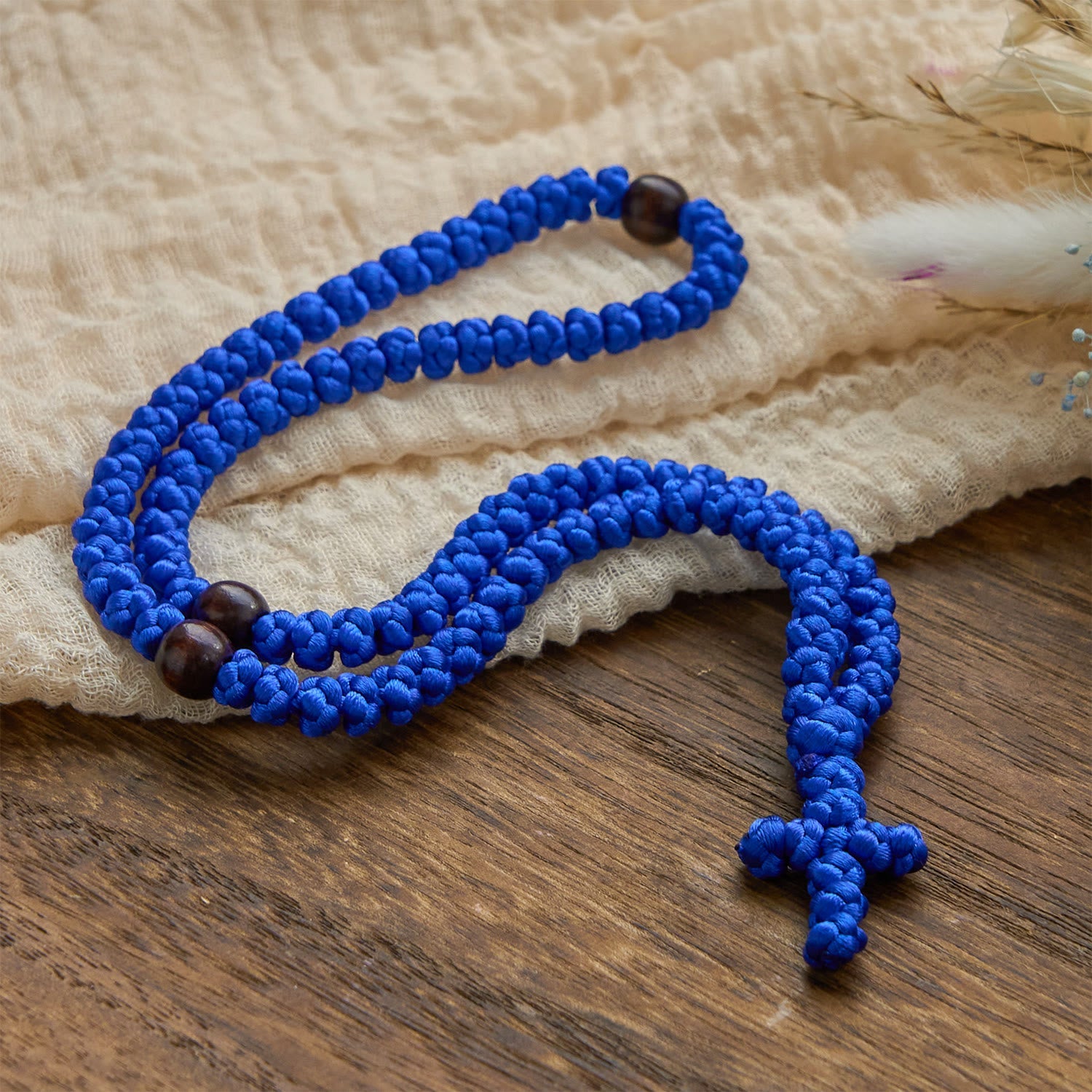 FREE Today: Blue & Black Cross Orthodox 100 Blessing Knots String Necklace: Cherished Symbol of Holy Blessing