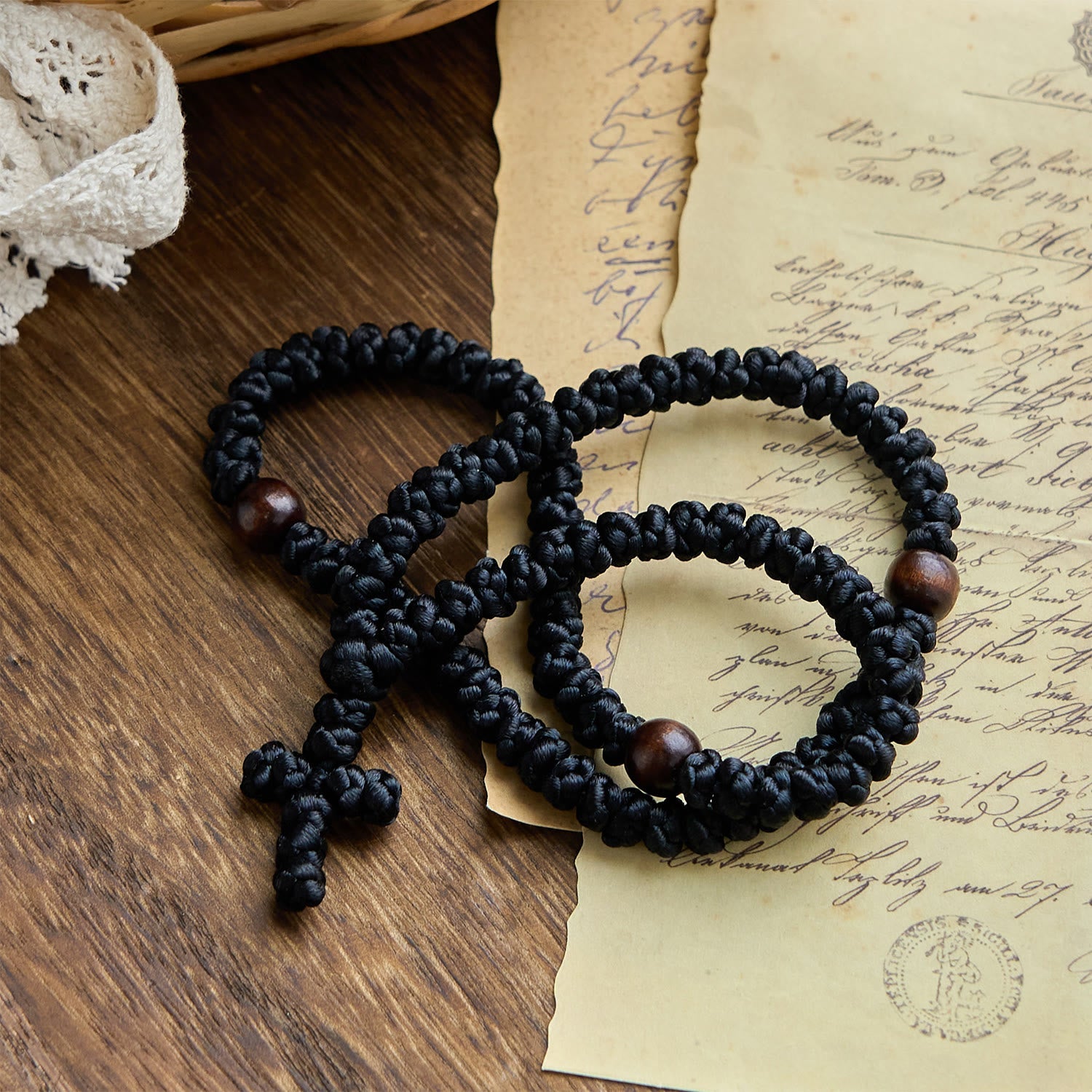 FREE Today: Blue & Black Cross Orthodox 100 Blessing Knots String Necklace: Cherished Symbol of Holy Blessing