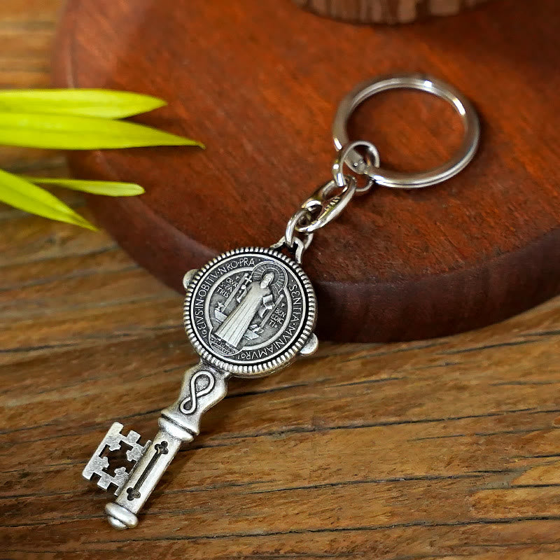 Christiandiscipleshop Exquisite Enamel - Inlaid St. Benedict & Cross Keychain: Memento of Divine Grace