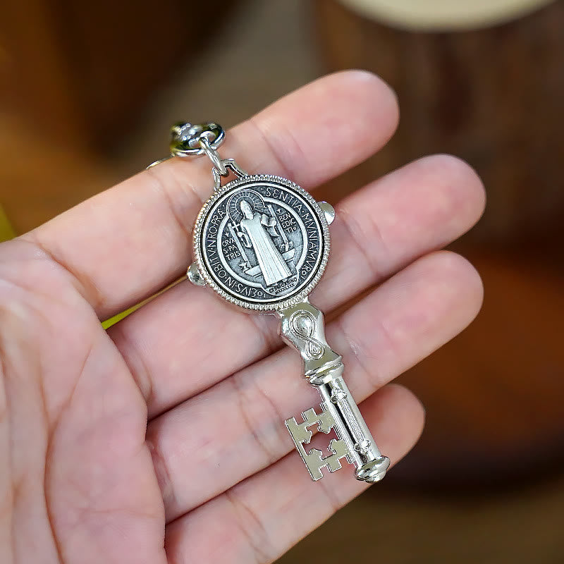 Christiandiscipleshop Exquisite Enamel - Inlaid St. Benedict & Cross Keychain: Memento of Divine Grace