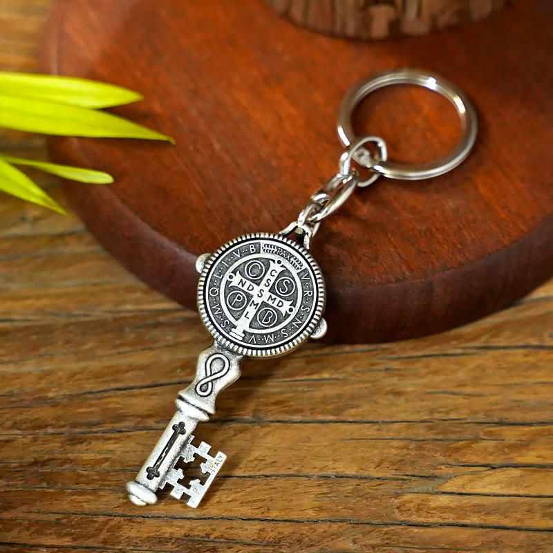 Christiandiscipleshop Exquisite Enamel - Inlaid St. Benedict & Cross Keychain: Memento of Divine Grace