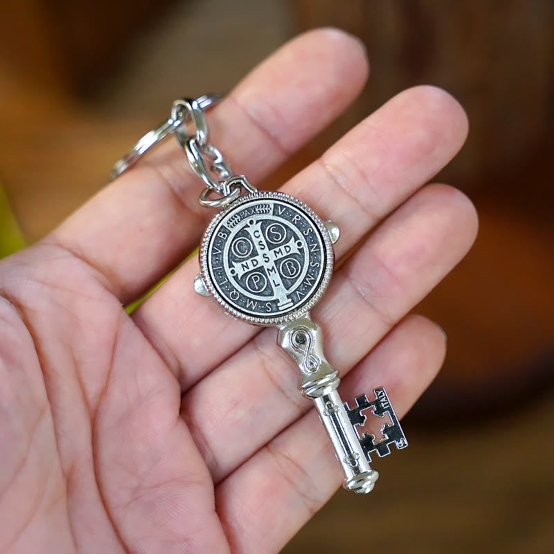 Christiandiscipleshop Exquisite Enamel - Inlaid St. Benedict & Cross Keychain: Memento of Divine Grace