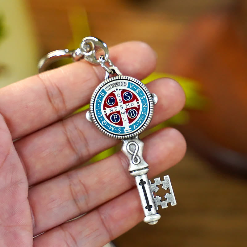 Christiandiscipleshop Exquisite Enamel - Inlaid St. Benedict & Cross Keychain: Memento of Divine Grace