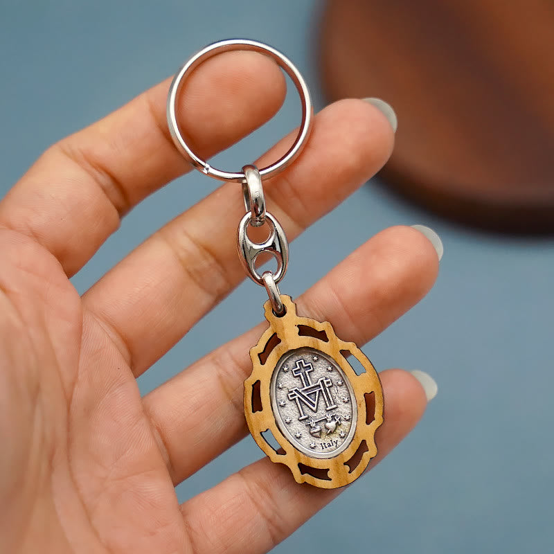 Christiandiscipleshop Enamel Double-Sided Miraculous Medal & Virgin Mary Keychain: Gleaming Symbol of Hope and Restoration
