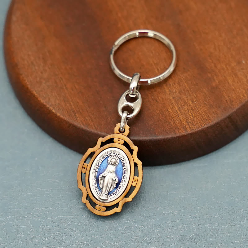 Christiandiscipleshop Enamel Double-Sided Miraculous Medal & Virgin Mary Keychain: Gleaming Symbol of Hope and Restoration