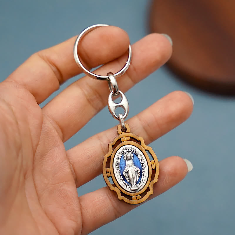 Christiandiscipleshop Enamel Double-Sided Miraculous Medal & Virgin Mary Keychain: Gleaming Symbol of Hope and Restoration