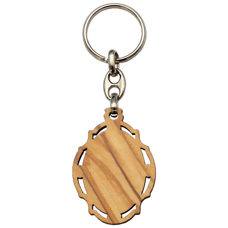 christiandiscipleshop Wooden Crafted St. Benedict Medal Keychain: Contemporary Badge of Spiritual Defense