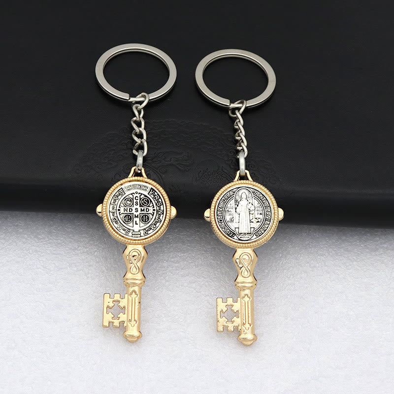 Christiandiscipleshop Exquisite Enamel - Inlaid St. Benedict & Cross Keychain: Memento of Divine Grace