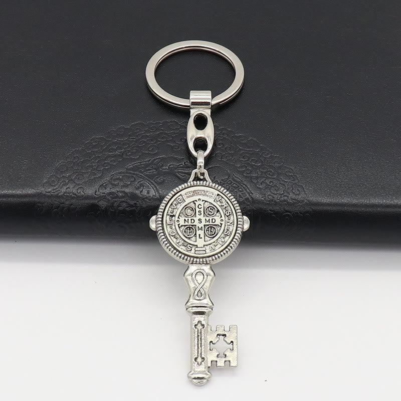 Christiandiscipleshop Exquisite Enamel - Inlaid St. Benedict & Cross Keychain: Memento of Divine Grace