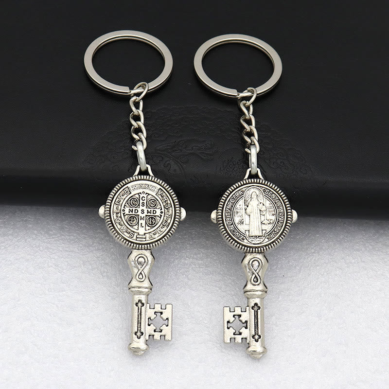 Christiandiscipleshop Exquisite Enamel - Inlaid St. Benedict & Cross Keychain: Memento of Divine Grace