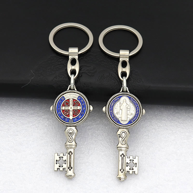 Christiandiscipleshop Exquisite Enamel - Inlaid St. Benedict & Cross Keychain: Memento of Divine Grace