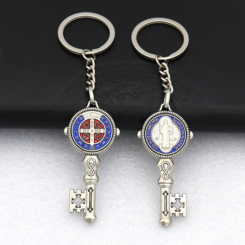 Christiandiscipleshop Exquisite Enamel - Inlaid St. Benedict & Cross Keychain: Memento of Divine Grace