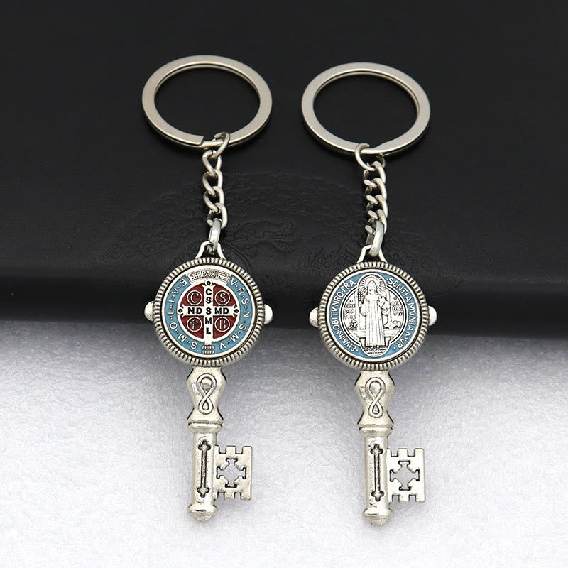 Christiandiscipleshop Exquisite Enamel - Inlaid St. Benedict & Cross Keychain: Memento of Divine Grace