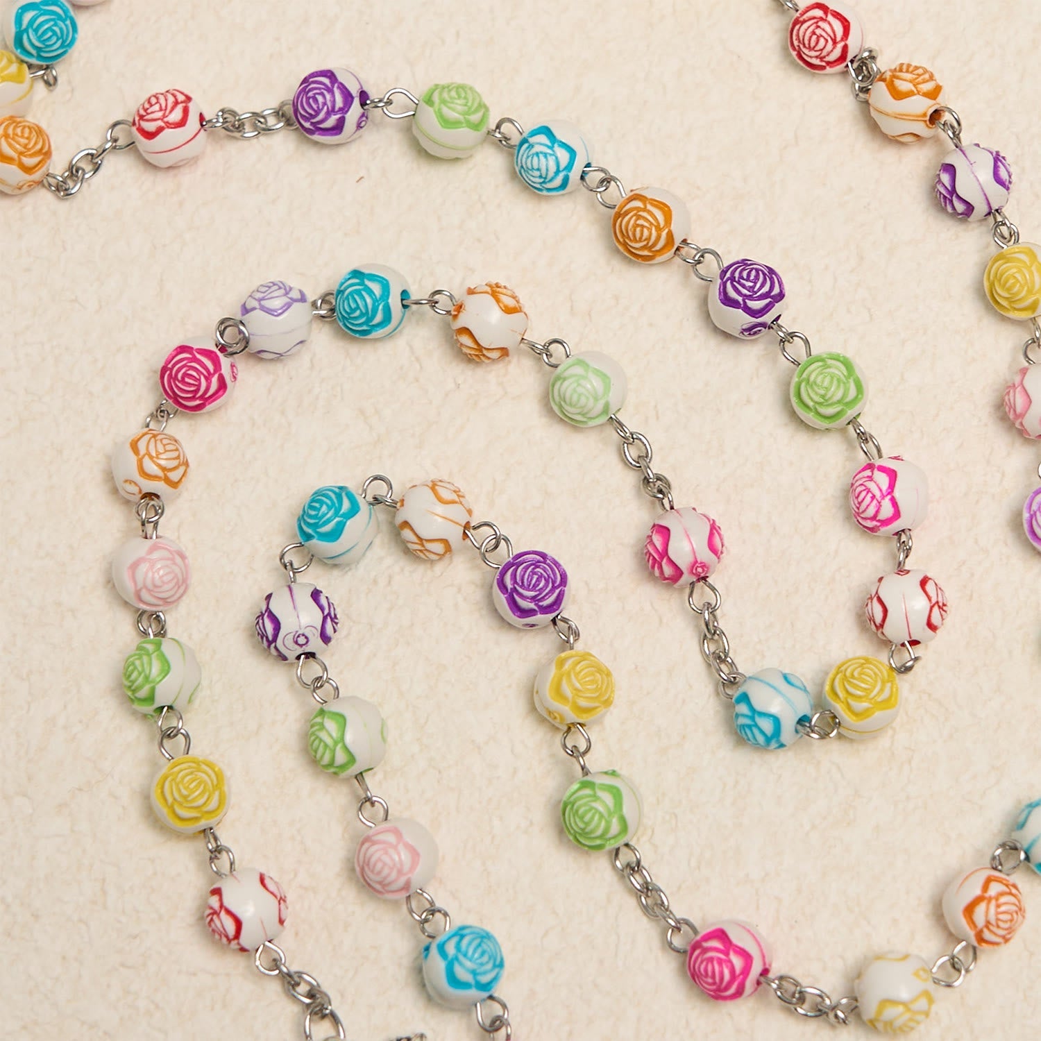 Christiandiscipleshop Multicolor Rose Beads with Virgin Mary Medal & Crucifix Rosary: Sacred Palette of Love