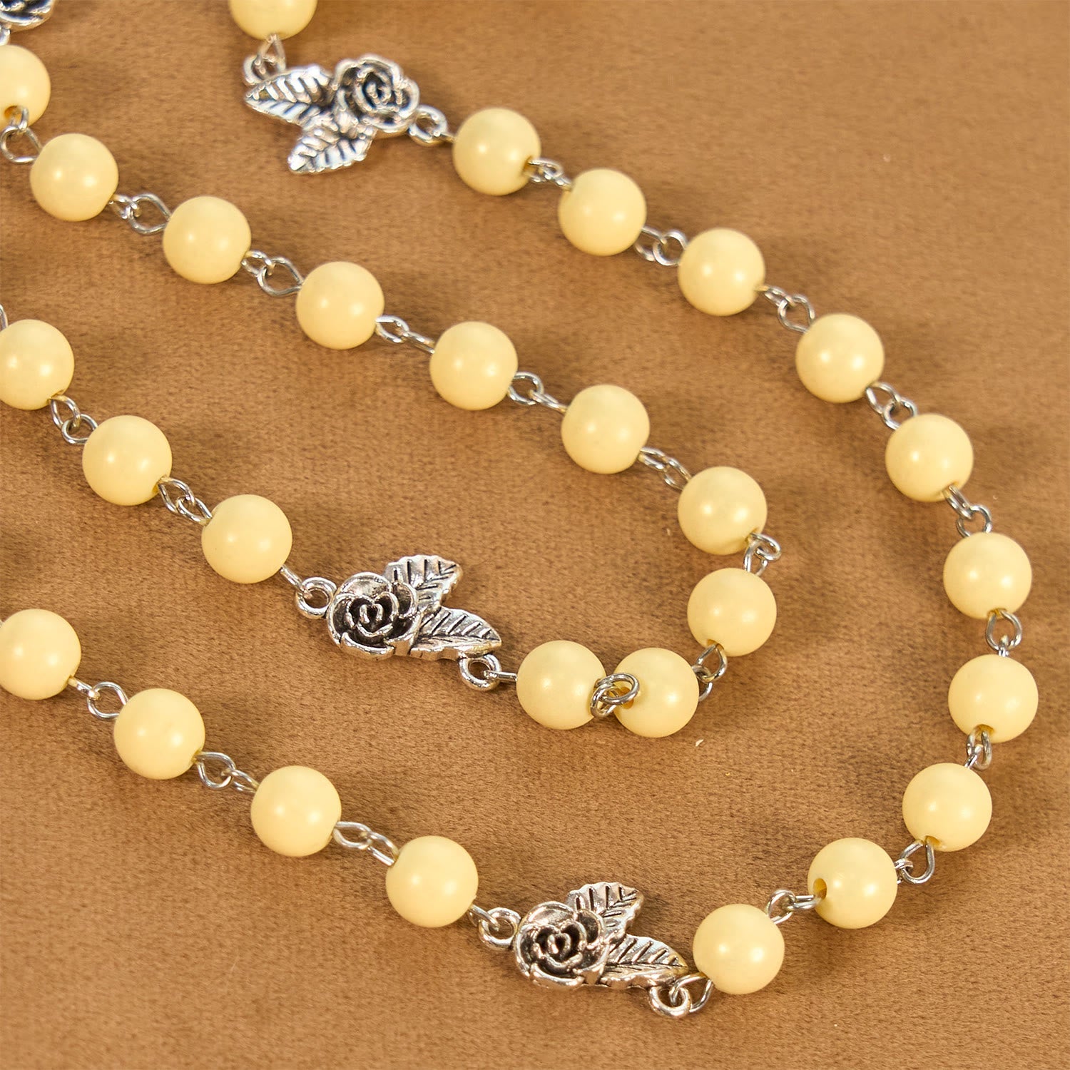 FREE Today: Vintage Style Blossom Yellow Tone Beads & Rose Cross Rosary: Timeless Faith Keepsake