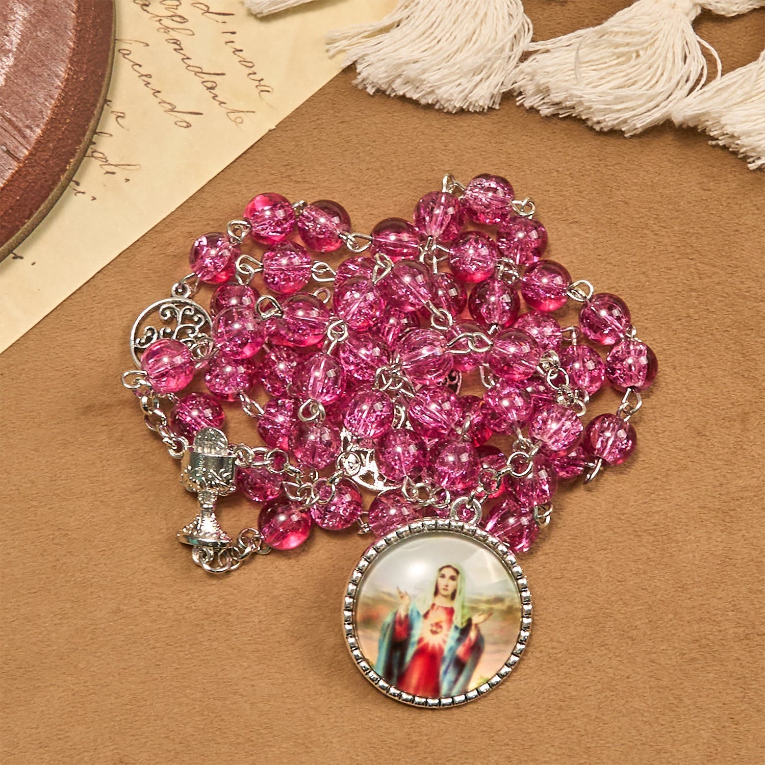 FREE Today: Pink Glass Rosary Adorned with Our Lady of Guadalupe: A Love - Filled Blessing