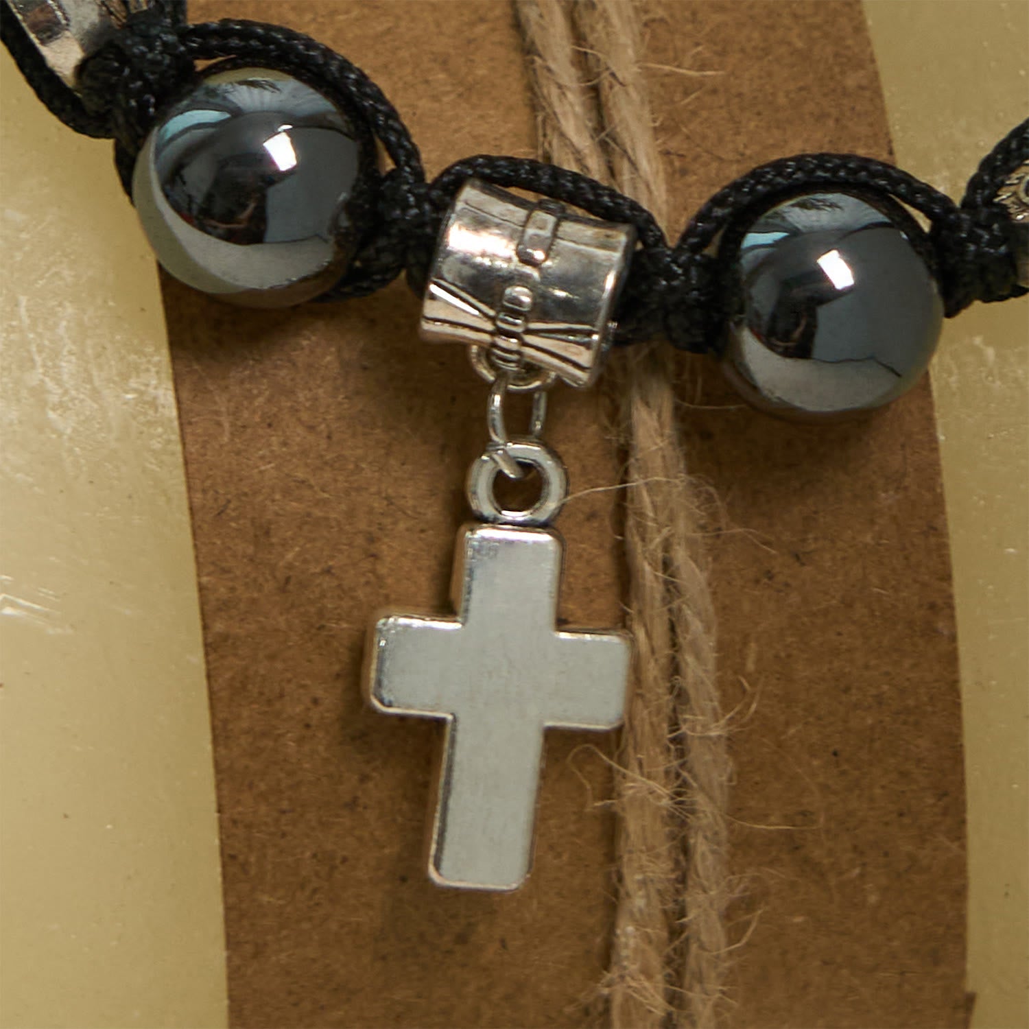 christiandiscipleshop Hematite Bead Bracelet with Cross & St. Benedict: Solemn Reminder of Spiritual Roots