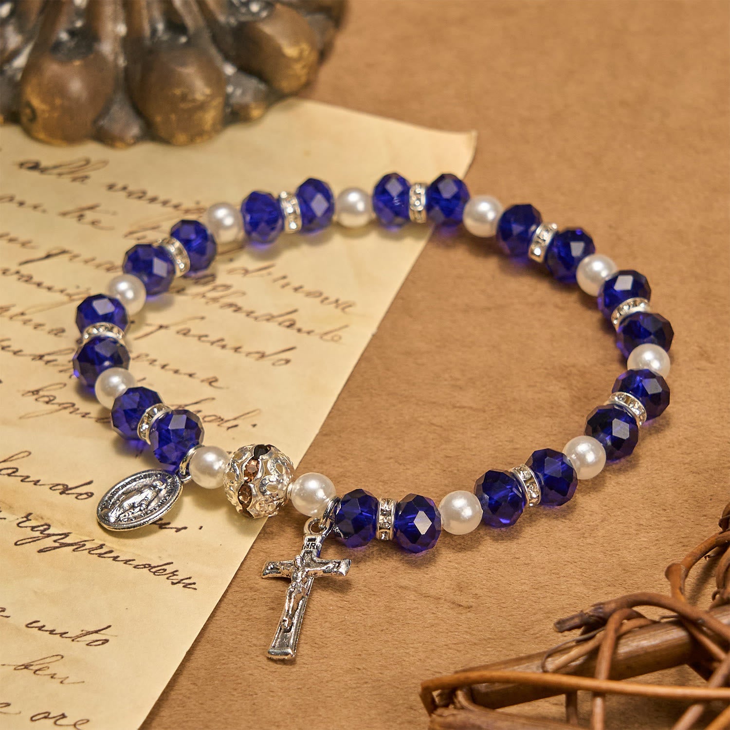 christiandiscipleshop Modern Clear Crystal Stretch Braceletwith Crucifix & Miraculous Medal: Contemporary Faith Statement