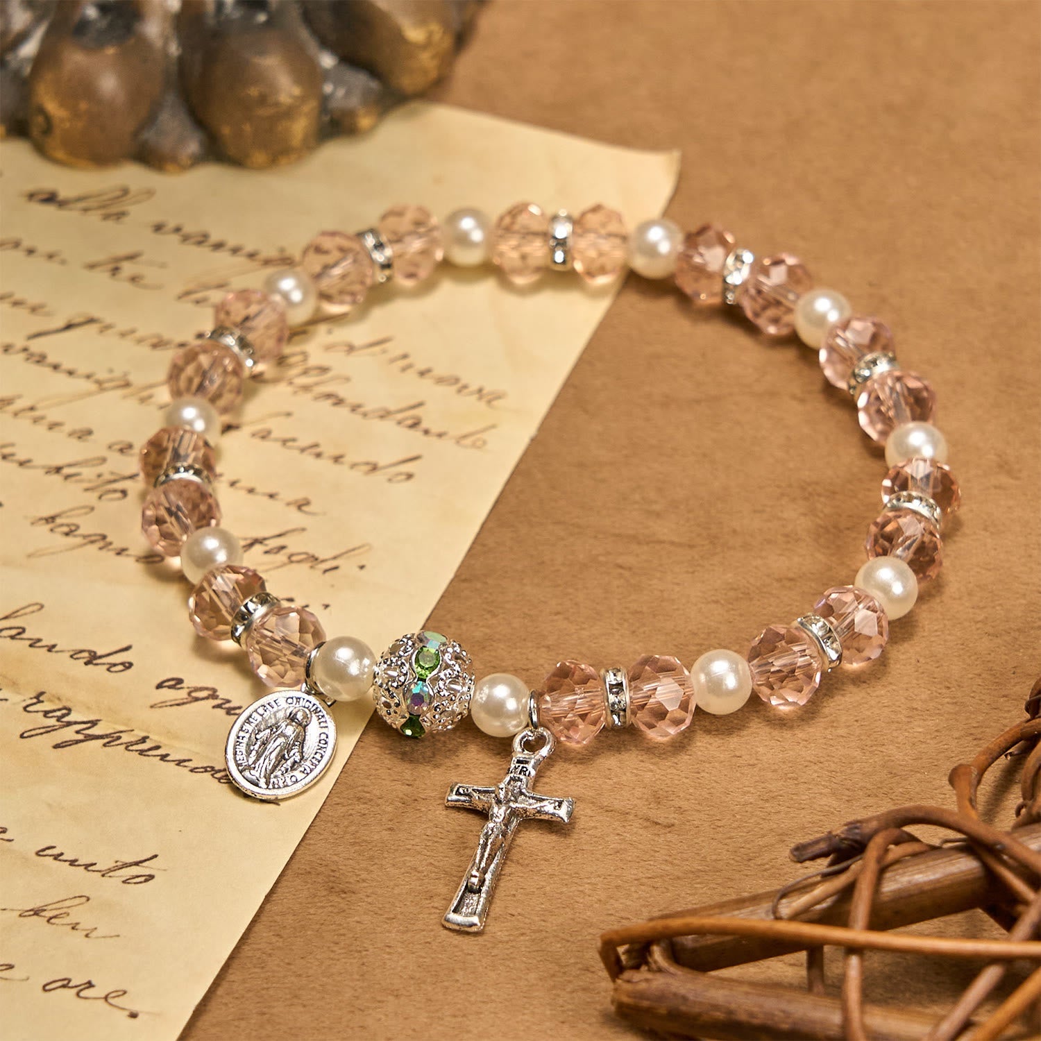 christiandiscipleshop Modern Clear Crystal Stretch Braceletwith Crucifix & Miraculous Medal: Contemporary Faith Statement