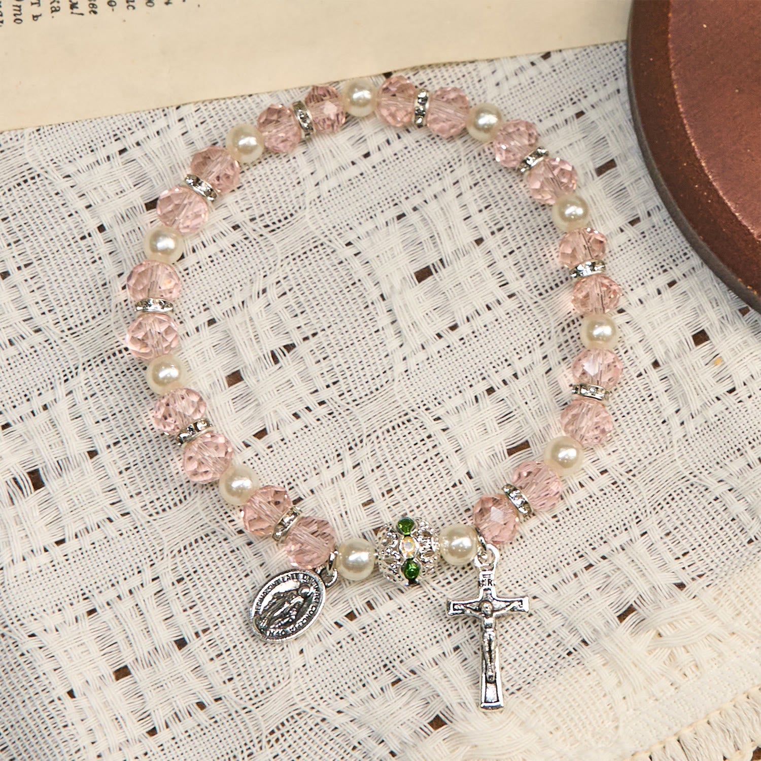 christiandiscipleshop Modern Clear Crystal Stretch Braceletwith Crucifix & Miraculous Medal: Contemporary Faith Statement