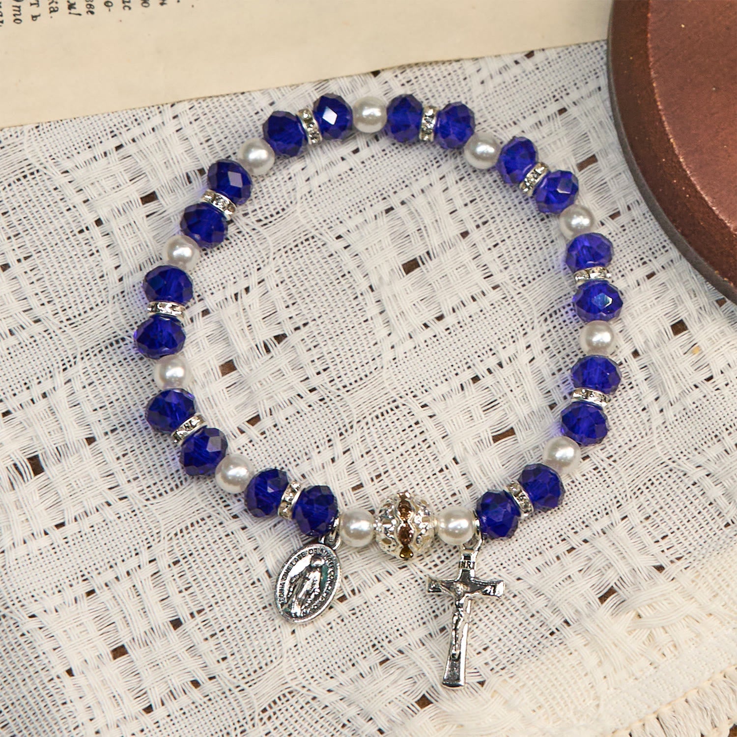 christiandiscipleshop Modern Clear Crystal Stretch Braceletwith Crucifix & Miraculous Medal: Contemporary Faith Statement