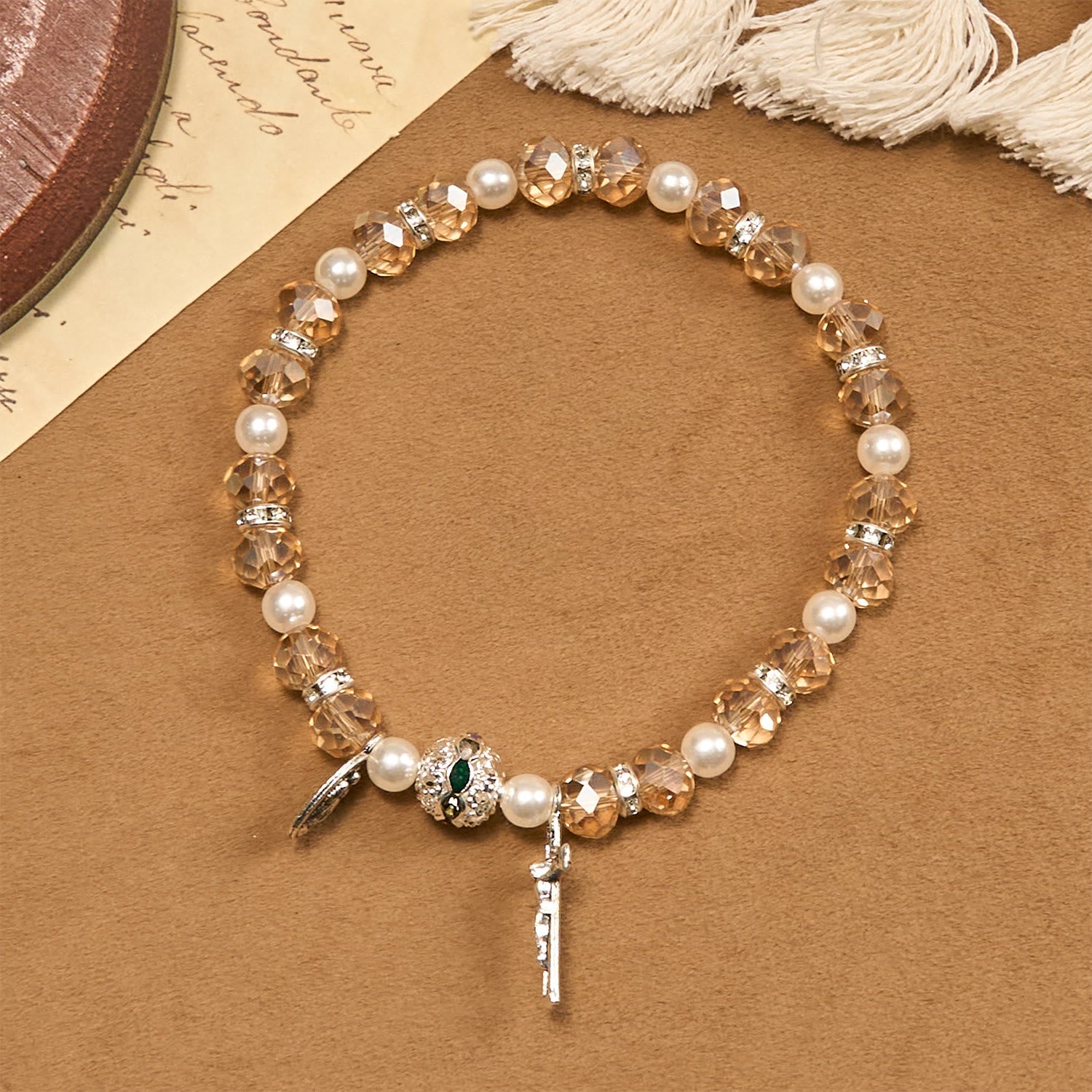 christiandiscipleshop Modern Clear Crystal Stretch Braceletwith Crucifix & Miraculous Medal: Contemporary Faith Statement