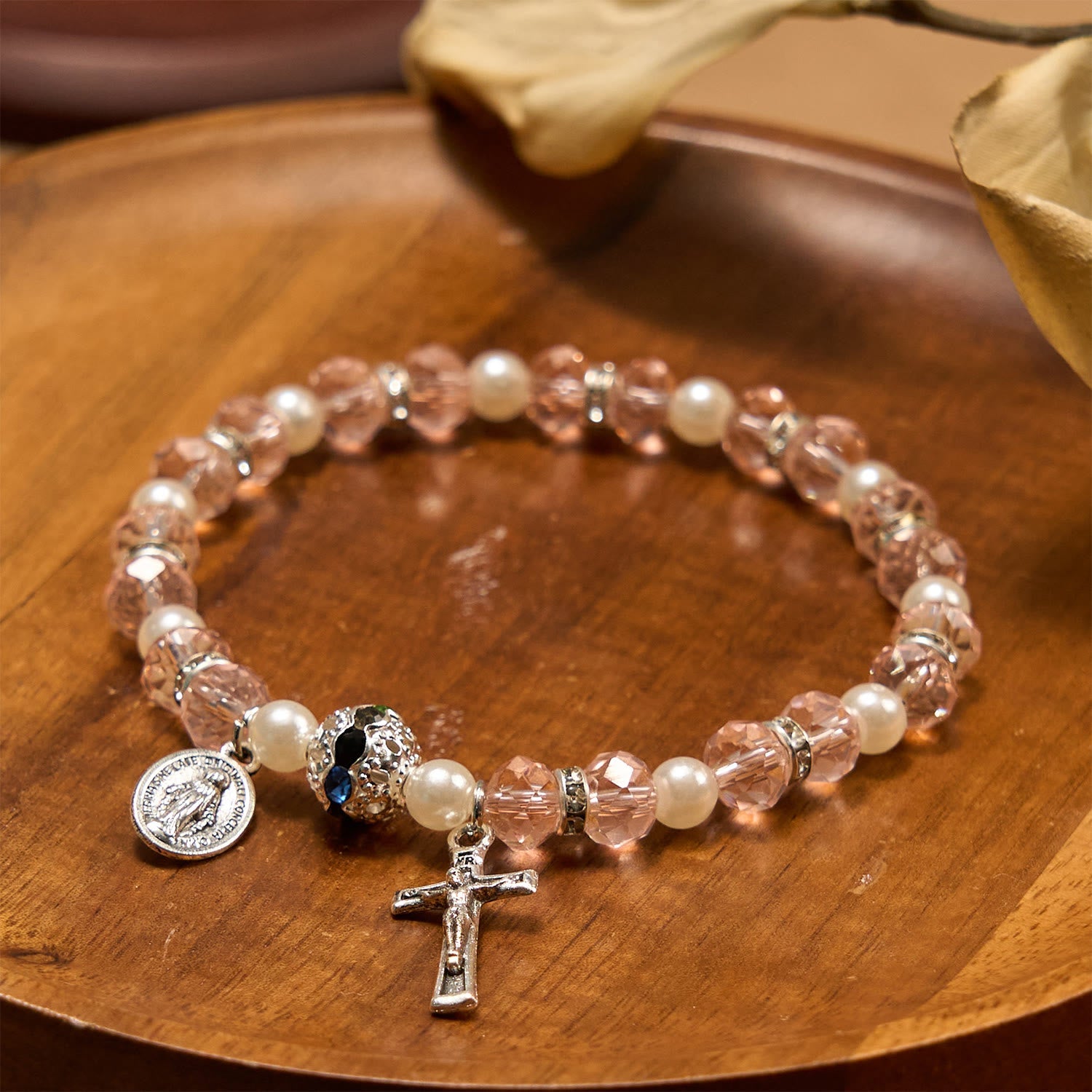 christiandiscipleshop Modern Clear Crystal Stretch Braceletwith Crucifix & Miraculous Medal: Contemporary Faith Statement