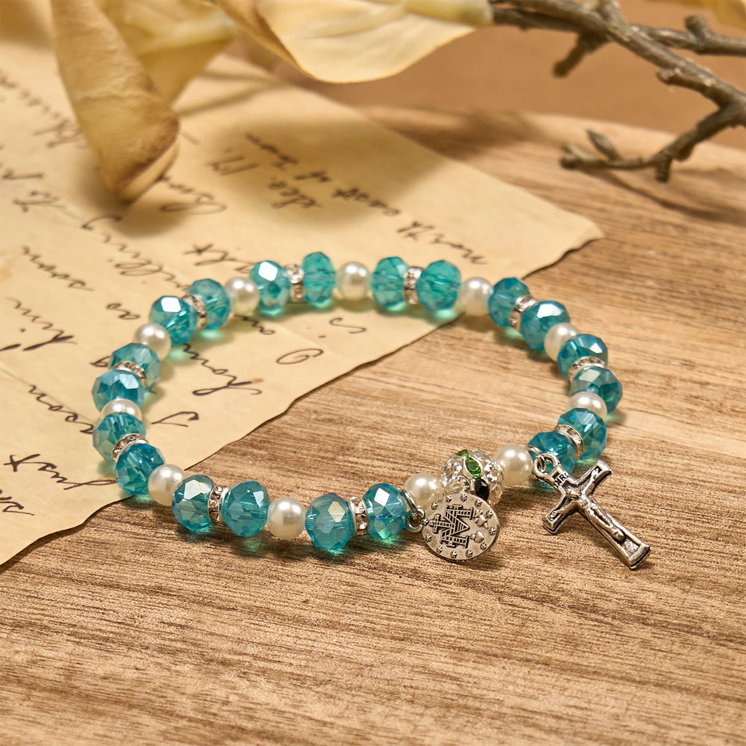 christiandiscipleshop Modern Clear Crystal Stretch Braceletwith Crucifix & Miraculous Medal: Contemporary Faith Statement