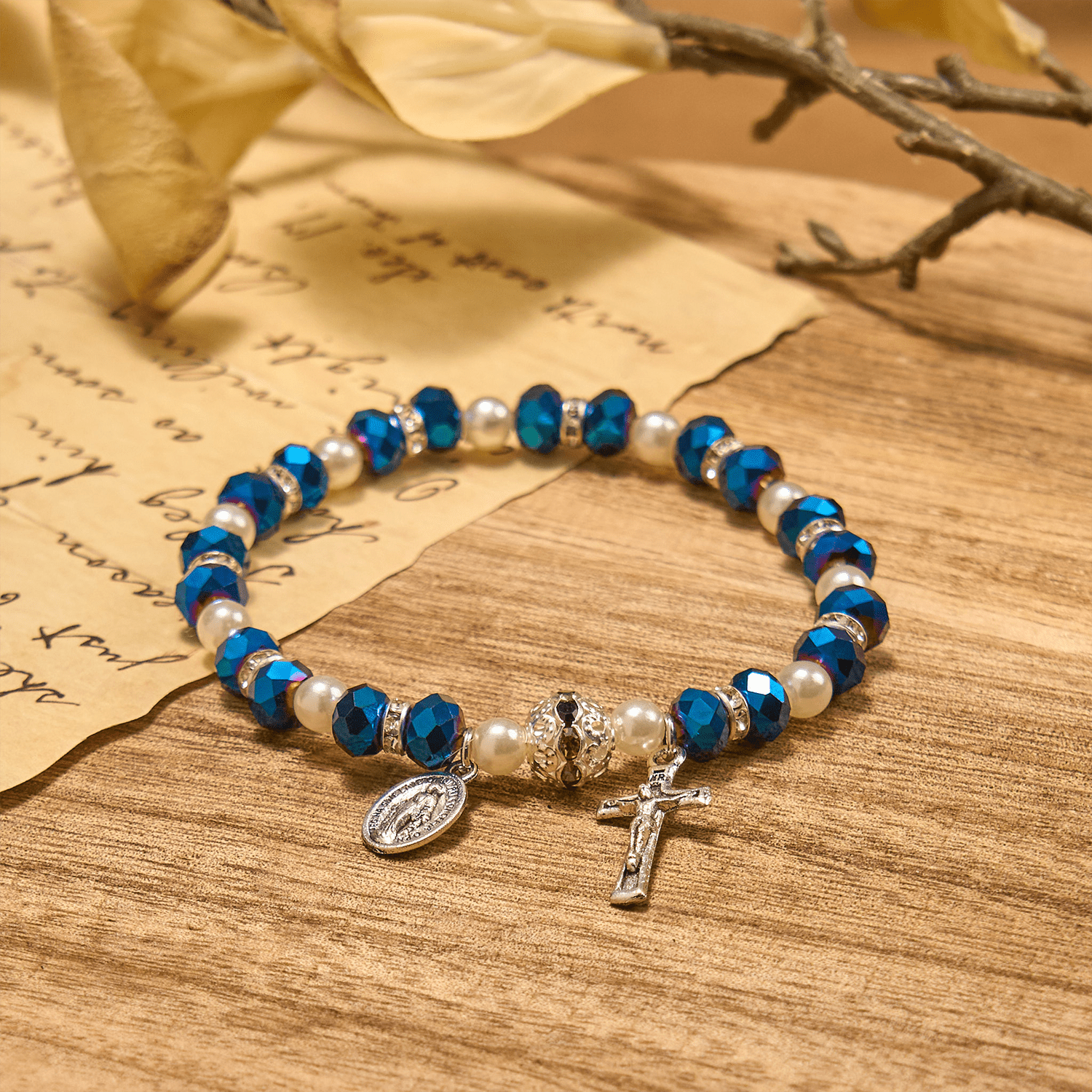 christiandiscipleshop Modern Clear Crystal Stretch Braceletwith Crucifix & Miraculous Medal: Contemporary Faith Statement