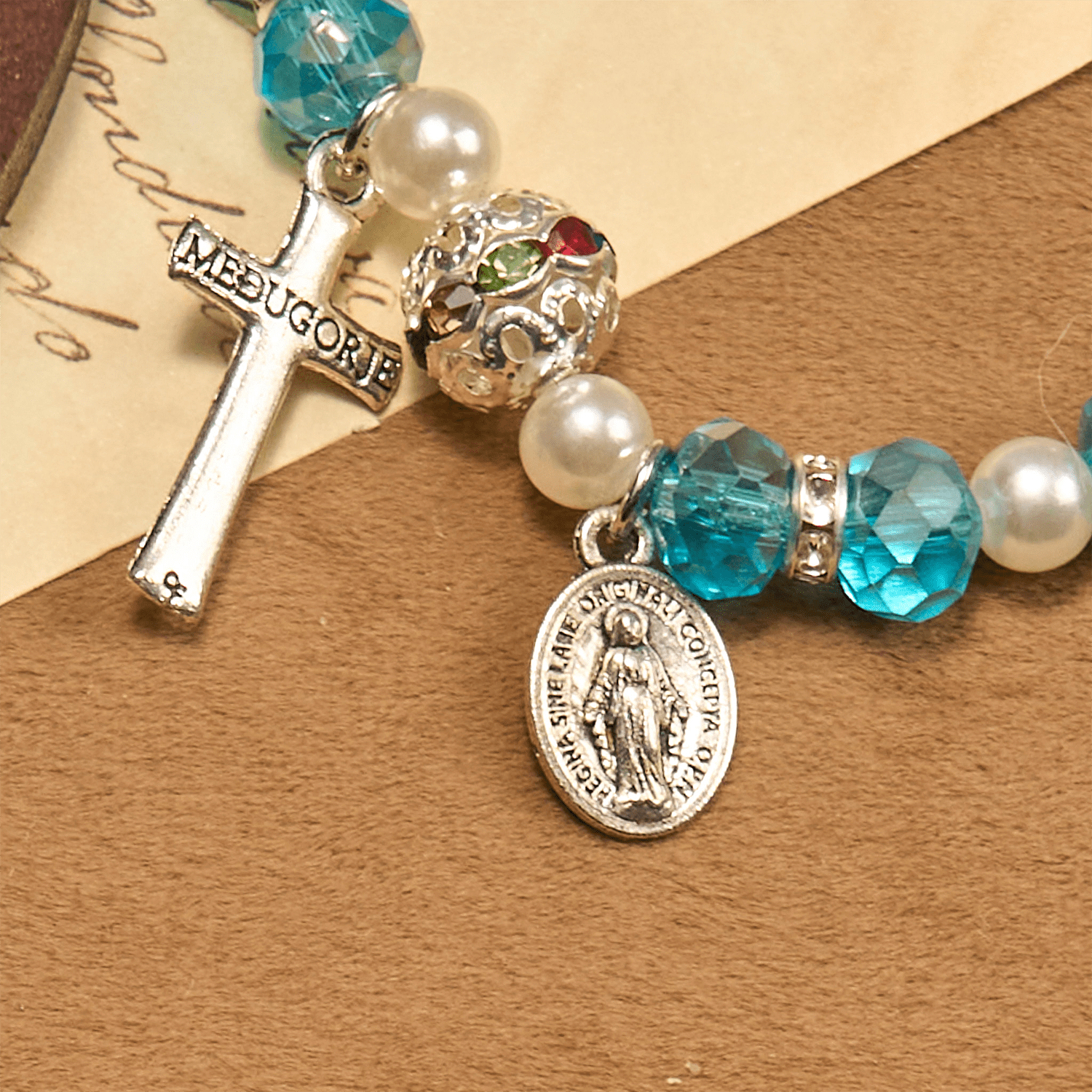 christiandiscipleshop Modern Clear Crystal Stretch Braceletwith Crucifix & Miraculous Medal: Contemporary Faith Statement