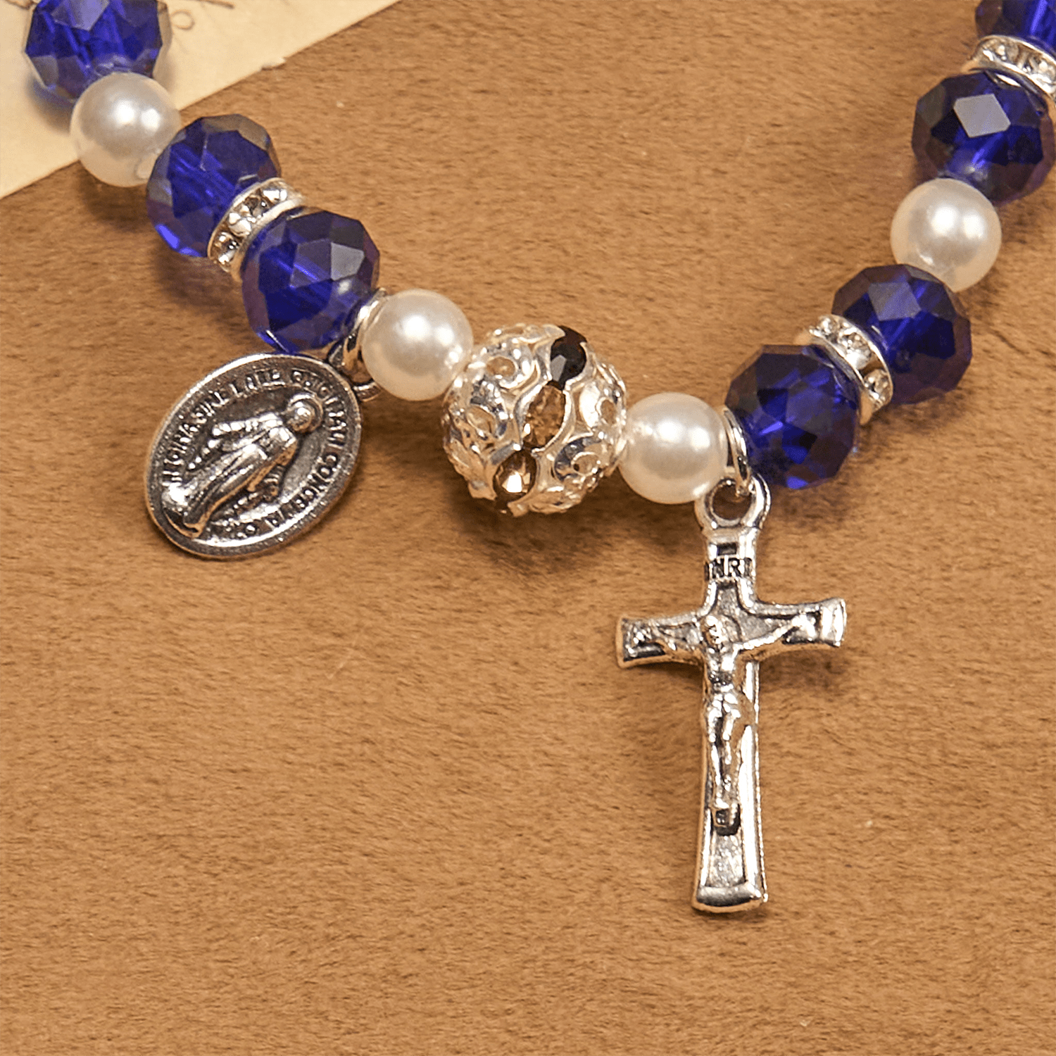 christiandiscipleshop Modern Clear Crystal Stretch Braceletwith Crucifix & Miraculous Medal: Contemporary Faith Statement