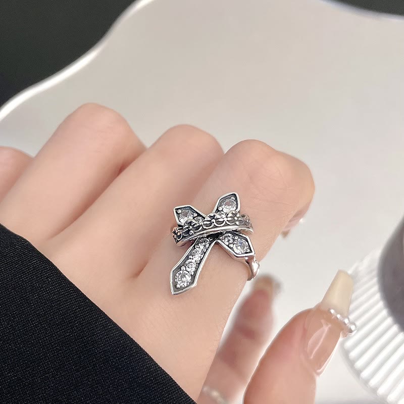 Christianartworkshop 2colors Modern Ring with Cross & Regal Crown: Bold Fusion of Faith and Royalty