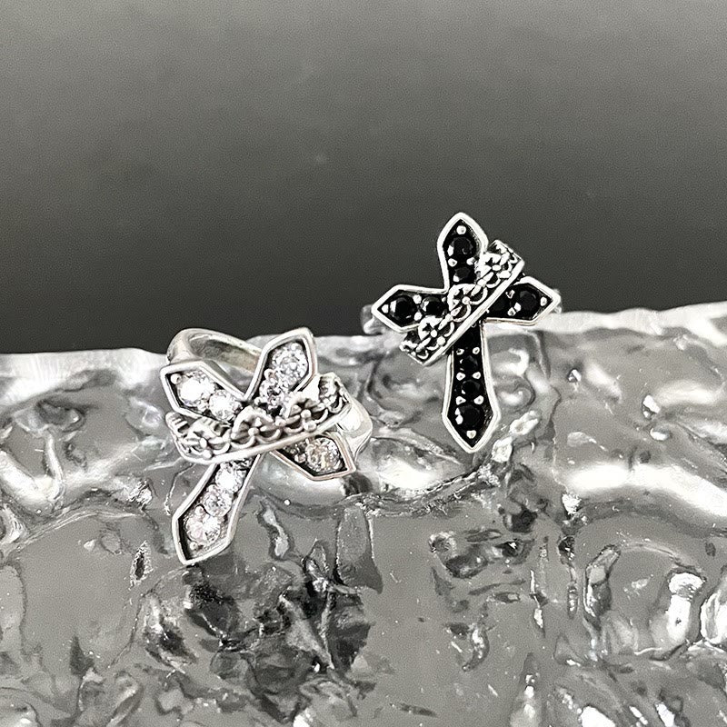Christianartworkshop 2colors Modern Ring with Cross & Regal Crown: Bold Fusion of Faith and Royalty