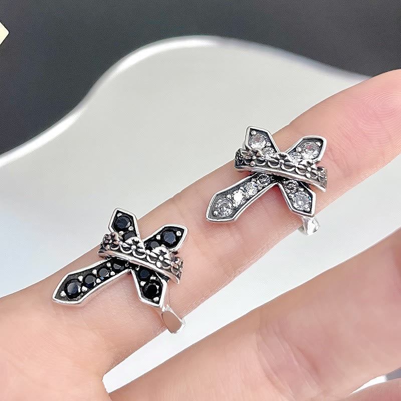Christianartworkshop 2colors Modern Ring with Cross & Regal Crown: Bold Fusion of Faith and Royalty