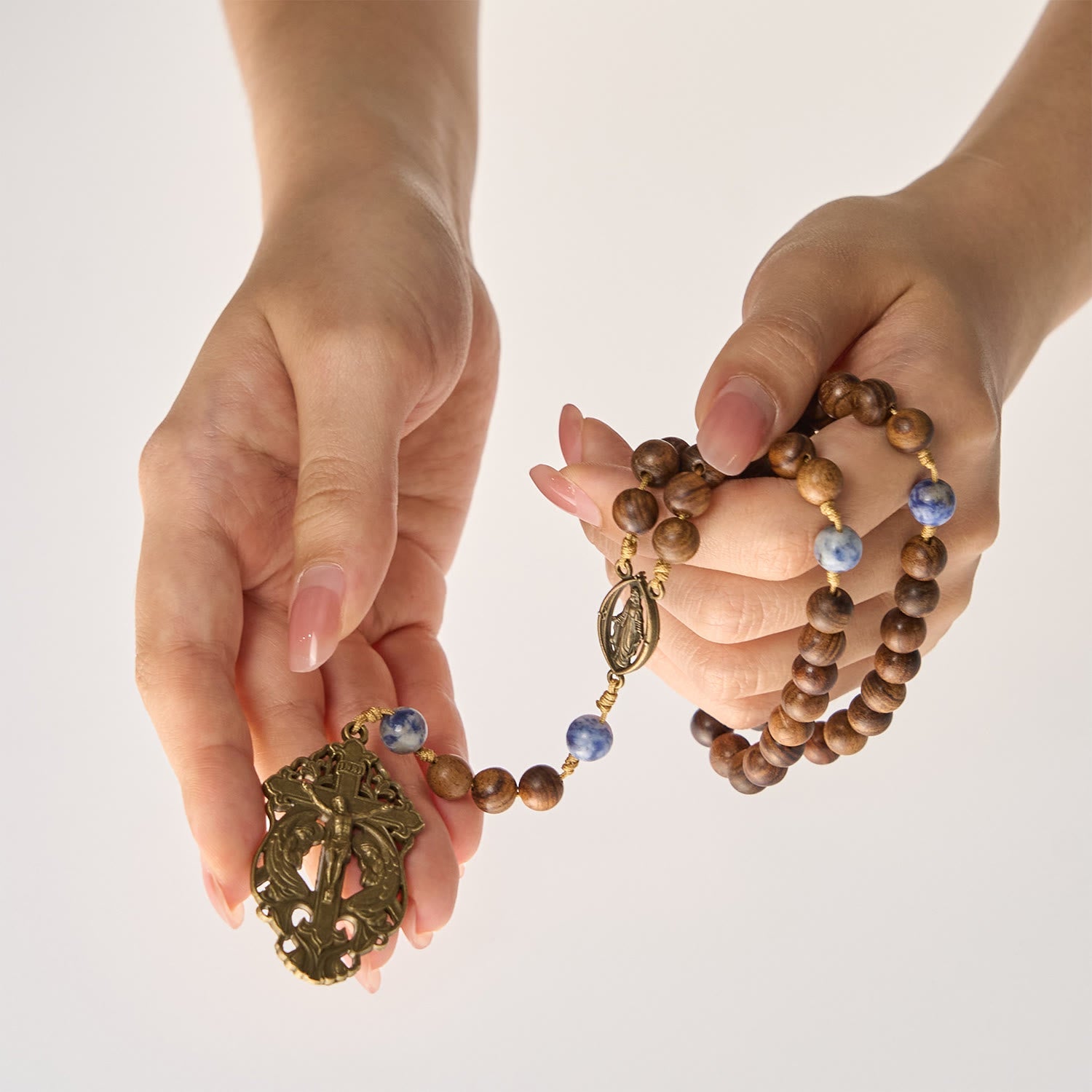 christiandiscipleshop Virgin Mary & Crucifix of Wooden and Ceramics Beads Blessed Devotion Rosary