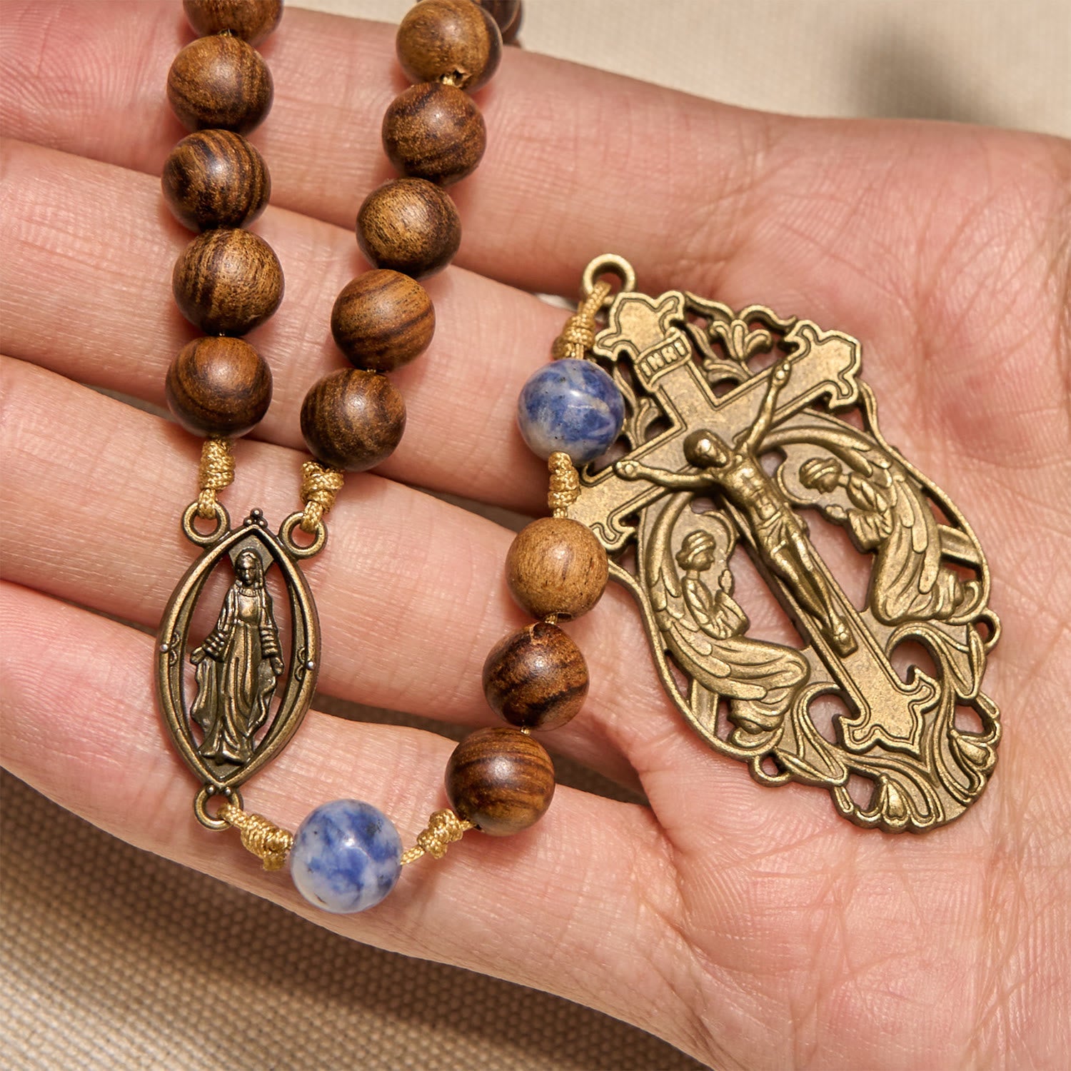 christiandiscipleshop Virgin Mary & Crucifix of Wooden and Ceramics Beads Blessed Devotion Rosary