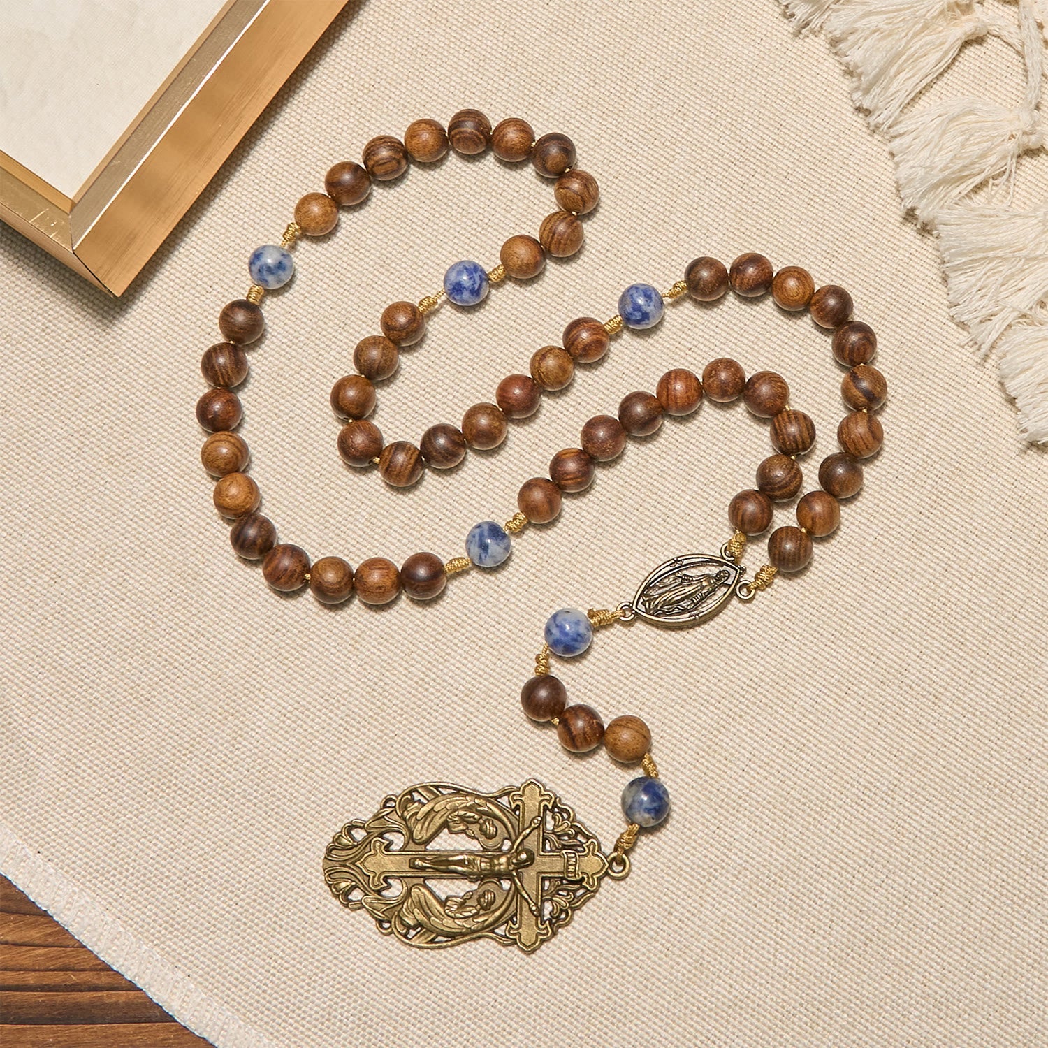 christiandiscipleshop Virgin Mary & Crucifix of Wooden and Ceramics Beads Blessed Devotion Rosary