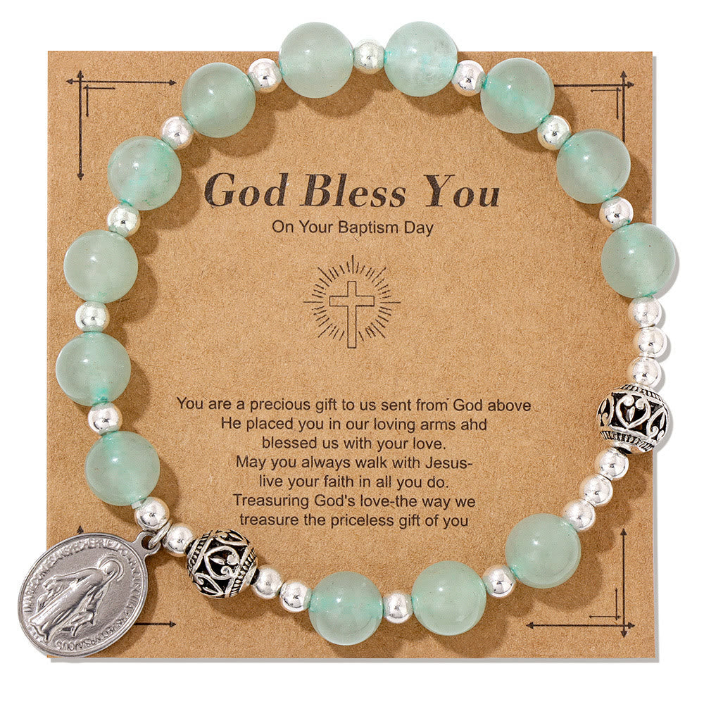 Christiandiscipleshop Multi-color Gemstone Stretch Bracelet with Miraculous Medal: Unique Spiritual Connection