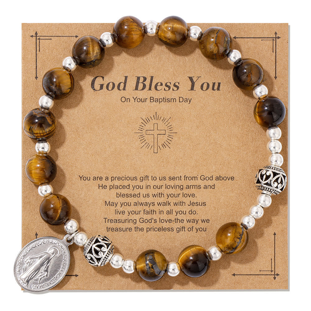 Christiandiscipleshop Multi-color Gemstone Stretch Bracelet with Miraculous Medal: Unique Spiritual Connection