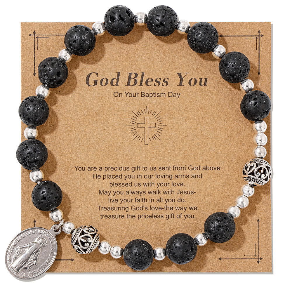 Christiandiscipleshop Multi-color Gemstone Stretch Bracelet with Miraculous Medal: Unique Spiritual Connection