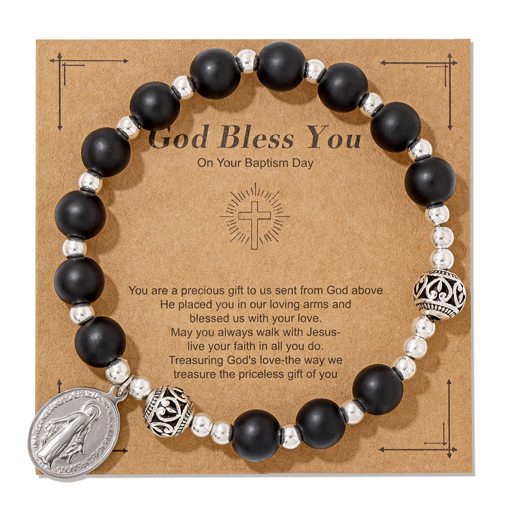 Christiandiscipleshop Multi-color Gemstone Stretch Bracelet with Miraculous Medal: Unique Spiritual Connection