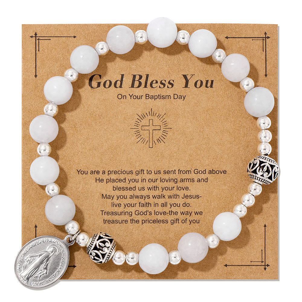 Christiandiscipleshop Multi-color Gemstone Stretch Bracelet with Miraculous Medal: Unique Spiritual Connection