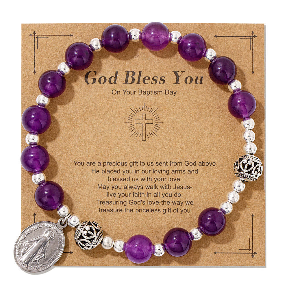 Christiandiscipleshop Multi-color Gemstone Stretch Bracelet with Miraculous Medal: Unique Spiritual Connection