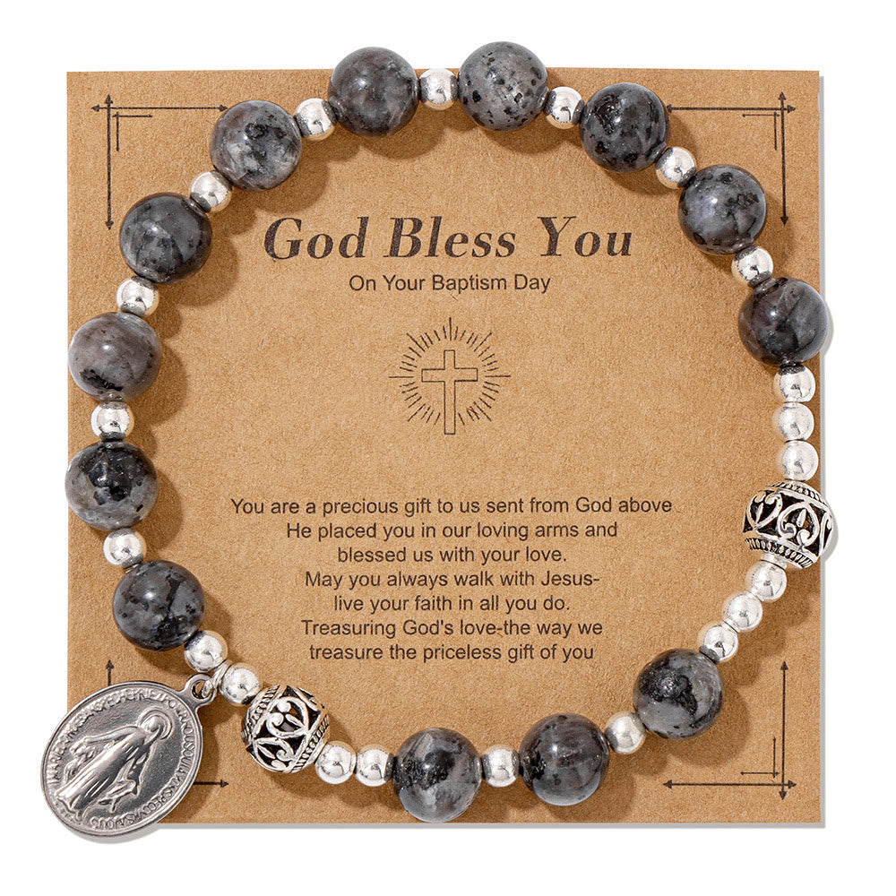 Christiandiscipleshop Multi-color Gemstone Stretch Bracelet with Miraculous Medal: Unique Spiritual Connection